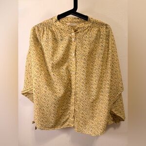 Doen O’Keeffe Cotton Button Up Blouse Top Butter Yellow Moonflower Floral